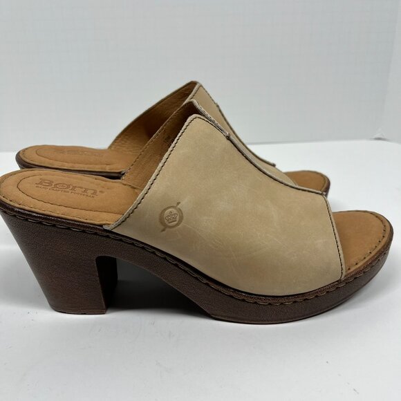 NWOT Born Comfort Sole Tan Leather Mule Block Heel Sz.10 - Picture 4 of 8